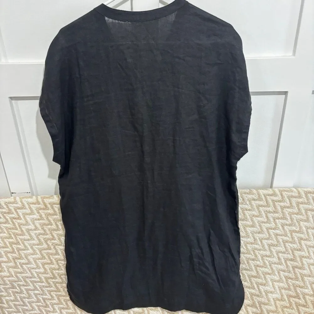 Athleta Women's Column Embroidery Luxe Kaftan Linen Swim Cover Up Black Medium